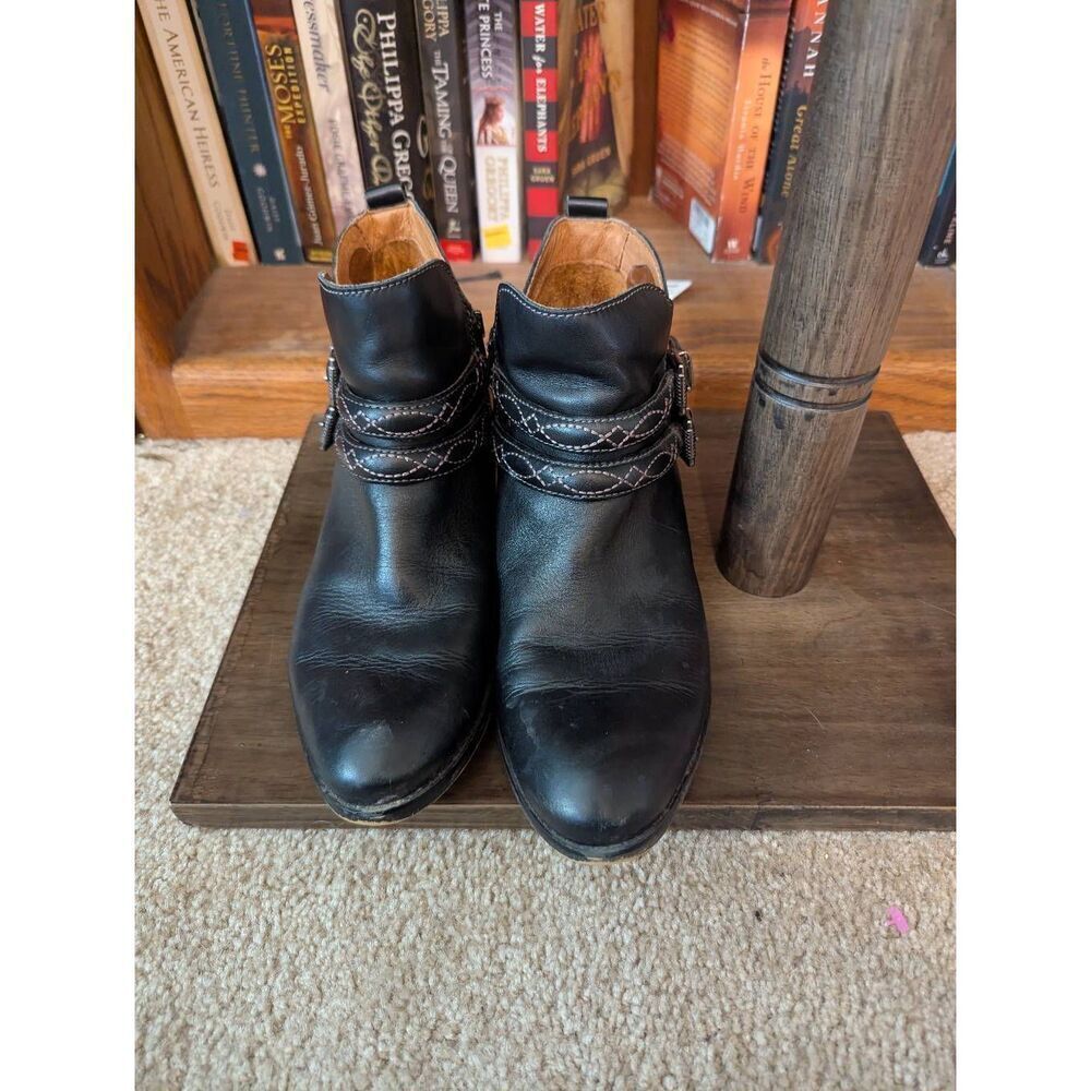 Pikolinos Women's Size 9 Black Leather Ankle Booties Boots Double Buckle